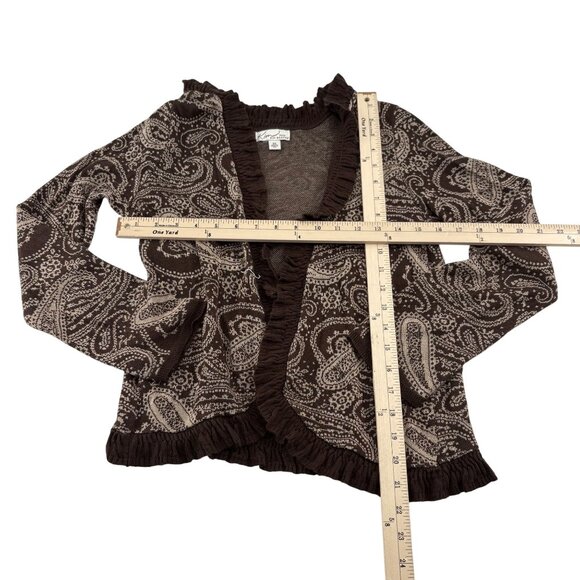 Kim Rogers Womens Petite Paisley Brown Open Cardigan Sweater PS Acrylic - Picture 3 of 4
